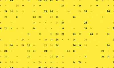Seamless background pattern of evenly spaced black around the clock symbols of different sizes and opacity. Vector illustration on yellow background with stars