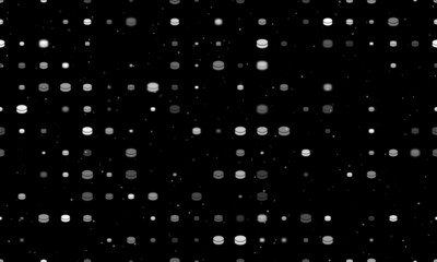 Seamless background pattern of evenly spaced white hockey pucks of different sizes and opacity. Vector illustration on black background with stars