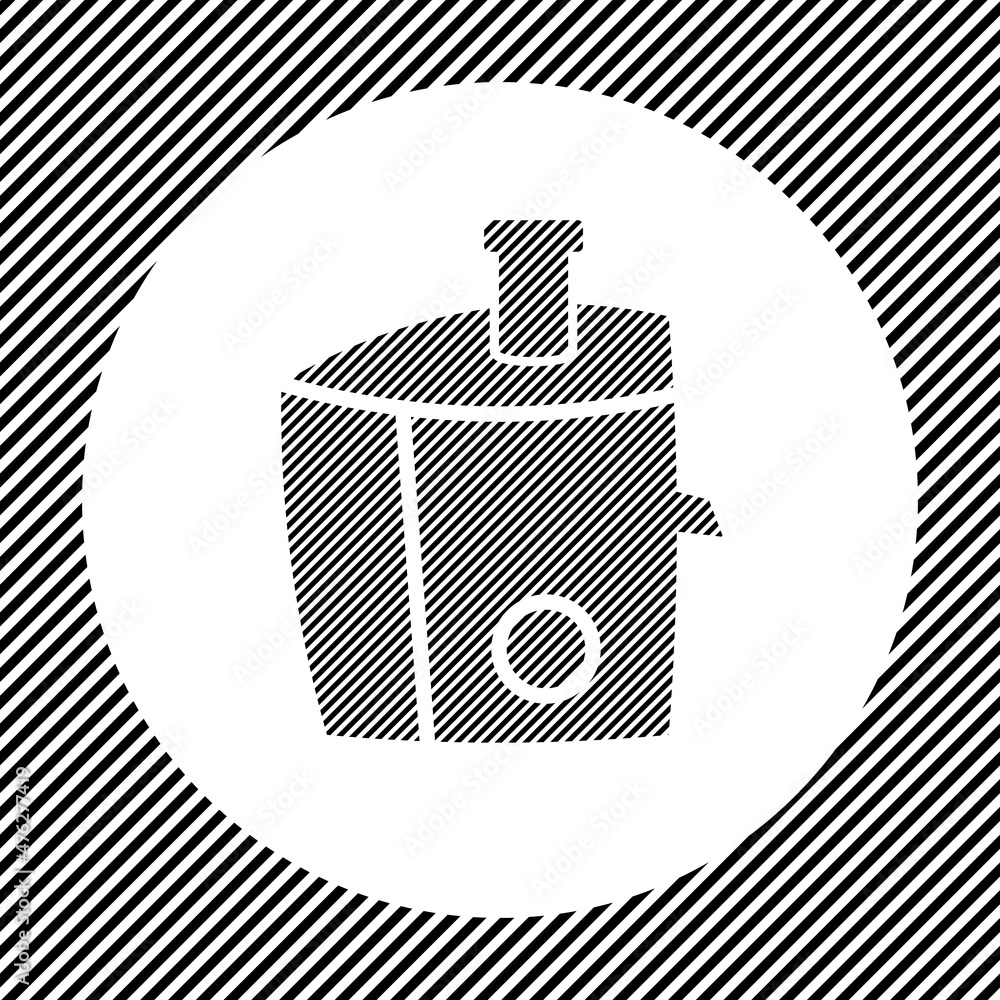 Poster a large juicer symbol in the center as a hatch of black lines on a white circle. interlaced effect. 