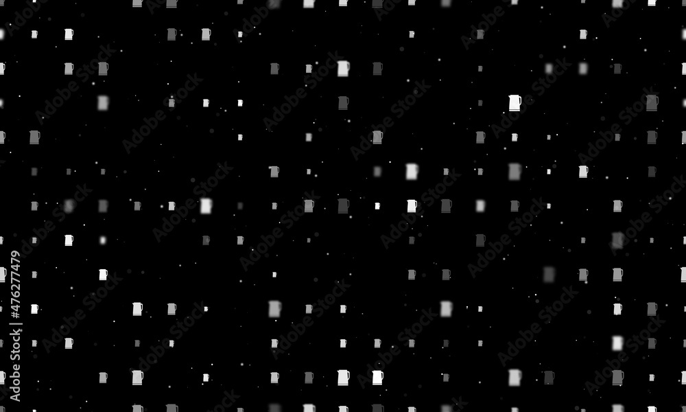 Poster seamless background pattern of evenly spaced white kettle symbols of different sizes and opacity. ve