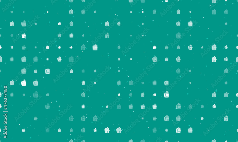 Poster seamless background pattern of evenly spaced white juicer symbols of different sizes and opacity. ve