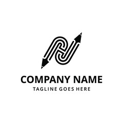 Modern creative abstract illustration of initials N with pencil. vector logo design template