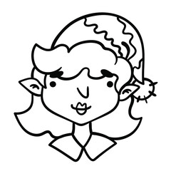 Outline illustration of a Christmas Elf. Clip art for a coloring page.