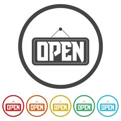 Open sign icon isolated on white background, color set