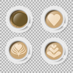 top view of coffee foam art set on cup
