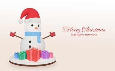 Merry christmas and happy new year postcard with 3d rendering christmas ornaments