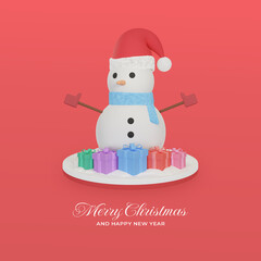 Merry christmas and happy new year postcard with 3d rendering christmas ornaments