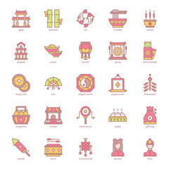 Chinese New Year icon pack for your website design, logo, app, UI. Chinese New Year icon lineal color design. Vector graphics illustration and editable stroke.