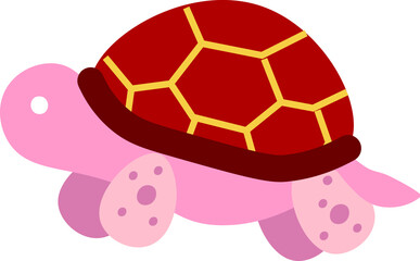 Pink turtile vector kids illustration, mascot isolated on broght background. Concept for logo, print, icon