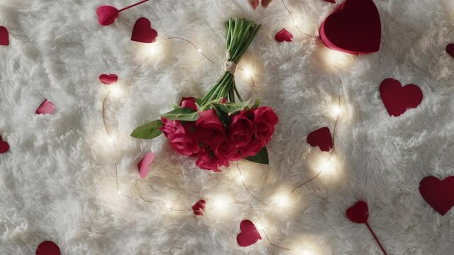 Sfondo per san Valentino con cuori e tappeto bianco 
