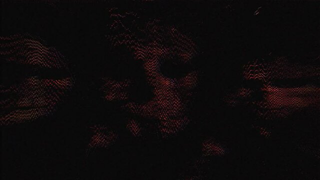 Red scary masks with glitch modulation effects. Animated horror background loop.