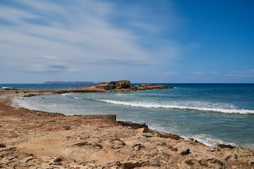Mediterranean rocky beach. Paradise beach, calm water