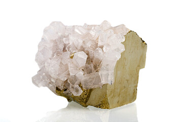 macro stone mineral pyrite with calcite on a white background