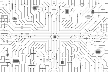Circuit board background. CPU microchip, abstract conductor scheme and other circuit components. Computer motherboard, digital abstract background. Circuit board abstract technology background. Vector