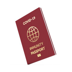  Red Travel Health Immune Passport with Gold Yellow Sign and Biometric Icon. 3d Rendering