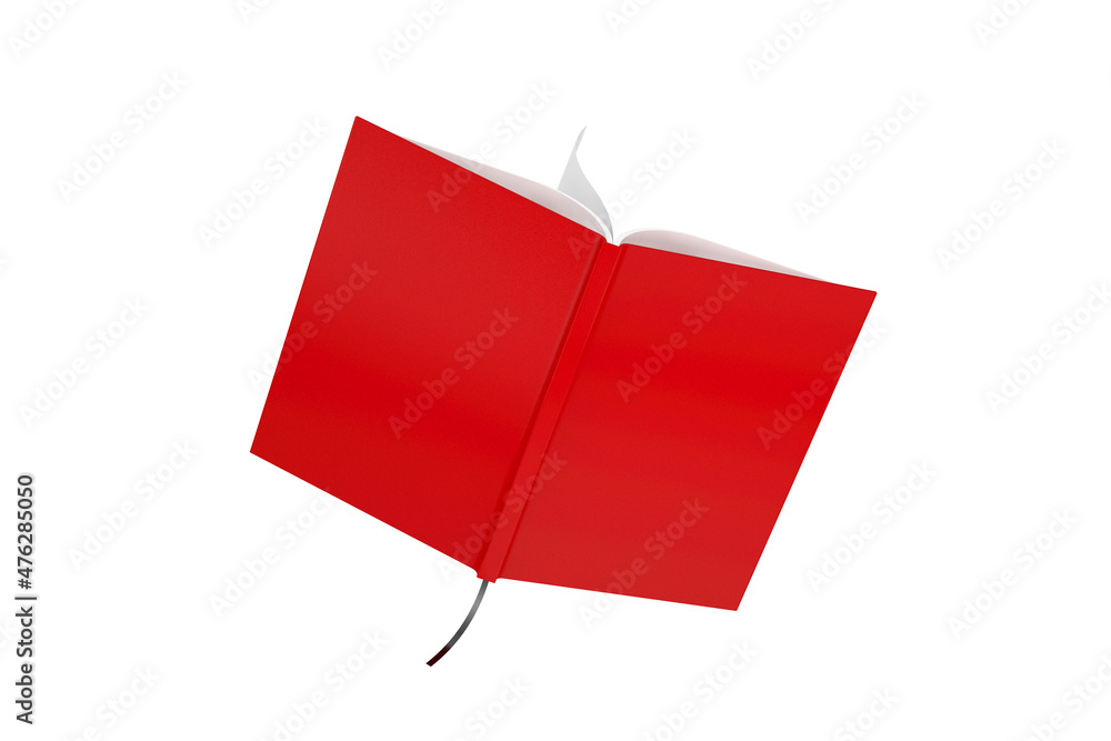 Aufkleber opened book mockup with red cover and free space for your design. 3d rendering