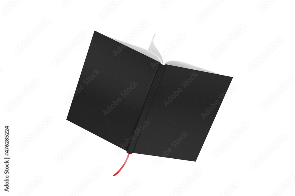 Aufkleber opened book mockup with black cover and free space for your design. 3d rendering