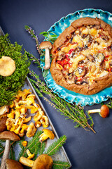 Dietary biscuit with fresh forest mushrooms from useful whole-grain flour. Does not contain sugar. Healthy eating.
