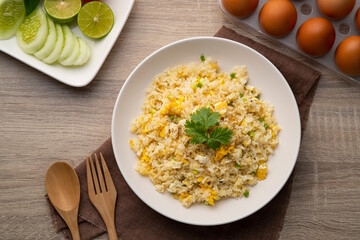 Thai Fried rice with egg.Easy food.Top view