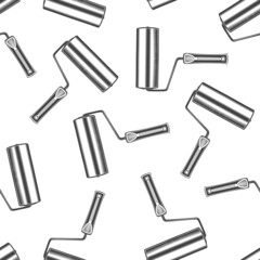 Seamless pattern of vintage monochrome paint roller illustration. Vector illustration template