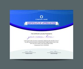 cyan color Certificate Award Design Template, Clean modern certificate with gold badge, For award, business, and education needs.
