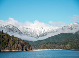 Fototapeta na wymiar lake and snow mountains
