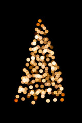 Blank for overlay. Unfocused Christmas lights on Christmas trees on a black background. Copy Space....