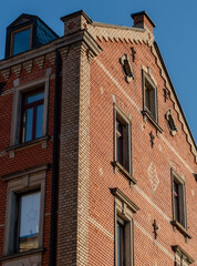 Fototapeta na wymiar Historic facades of brick houses, Fürth, Bavaria, Germany
