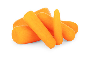 Baby carrot sticks isolated on white