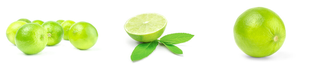 Set of limes isolated on a white background cutout