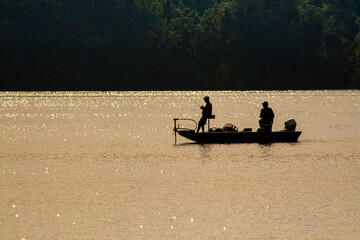 Fishing Boat Silhouette on the Lake