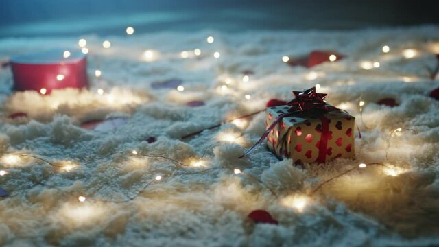 Scatole regalo per la festa degli innamorati di san Valentino su tappeto bianco
