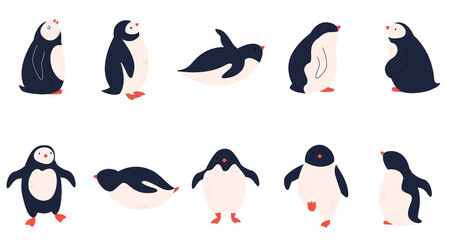 Vector set of cute penguins in different poses