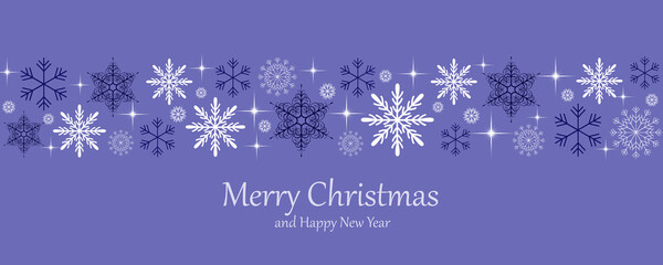 a banner for decoration for the winter holidays, Christmas and New Year. snowflakes, highlights and text on a purple background. color of the year very peri