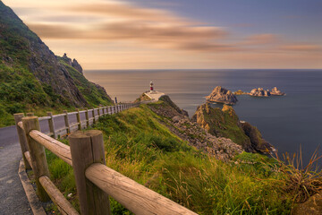 Panoramic view of the lighthouse of Cabo Ortegal in Galicia, Spain. Long Exposure.
