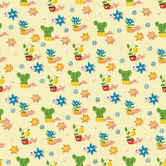 Seamless pattern with potted home plants