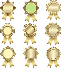 Gold label, award with ribbons