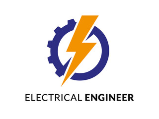 Minimal Electrical Engineer Logo Icon. Flash Icon Thunder Bolt Electricity Symbol. Flat Vector Logo Design Template Element