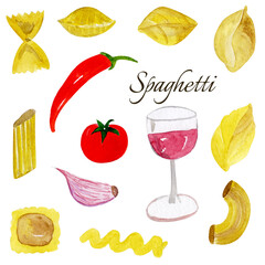watercolor traditional italian spaghetti and pasta for your packaging and design