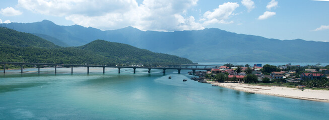 Beautiful holiday spot in Vietnam. Beach and blue water on a sunny day.