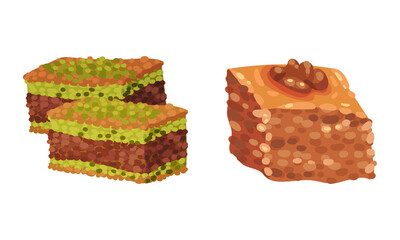 Middle east desserts set. Turkish delights, traditional oriental cuisine sweets vector illustration