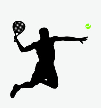 Padel Tennis Icon Set In Black And White As A Man Paddle Padel Tennis Player Studio Isolated On White Background
