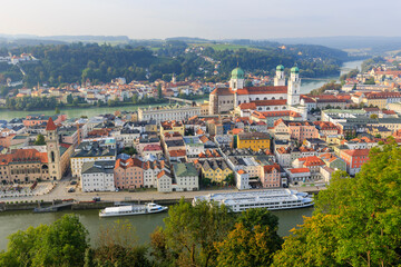 Fototapeta na wymiar Bavarian City Passau, City view with Donau, Inn River and Cathedral, Germany