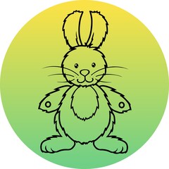 Cute rabbit toy , logo icon, vector illustration drawn in contour style