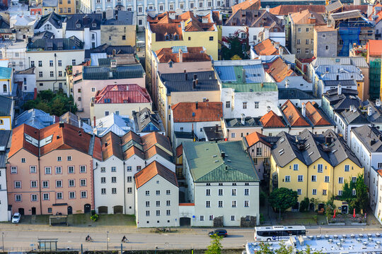 Bavarian City Passau, City view with Donau and Inn River, Germany
