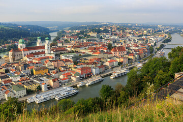 Naklejka premium Bavarian City Passau, City view with Donau, Inn River and Cathedral, Germany