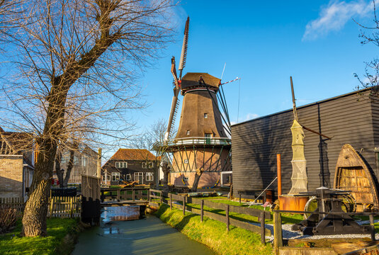 Historical dutch windmill in the Oudeschild village on the island of Texel