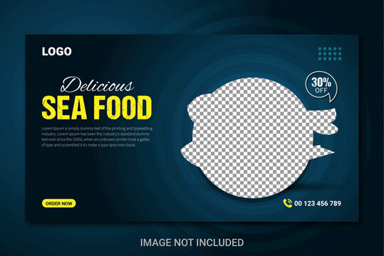 Sea food web banner template design  for social media post