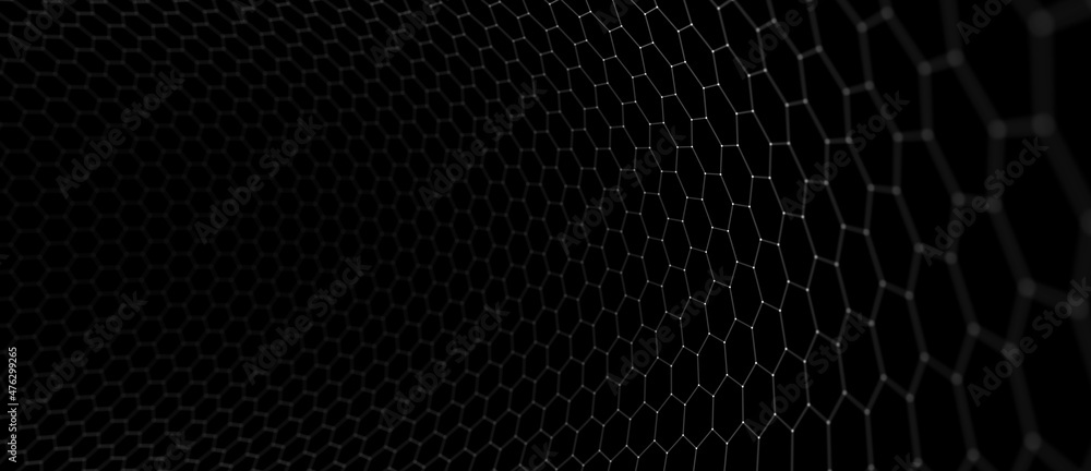 Leinwandbilder Abstract background of points and lines. Hexagon cyber structure. Big data stream. 3d rendering