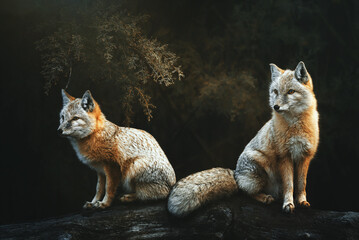 Naklejka na ściany i meble Corsac Fox (Vulpes corsac) in the forest